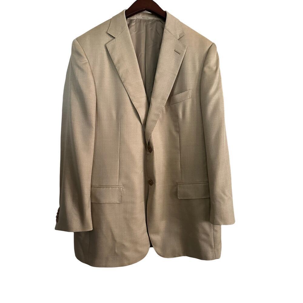 Ermenegildo Zegna Men's Beige Wool and silk Double Breasted Blazer Coat Size 54